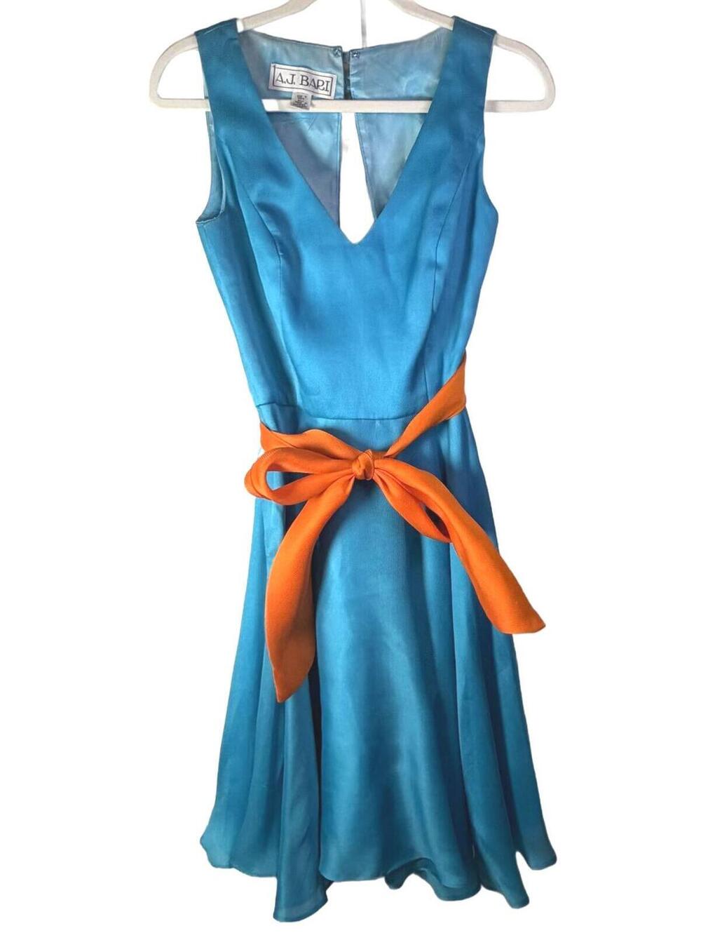 A.J. Bari Silk Vintage Teal Orange Fit Flare Dress